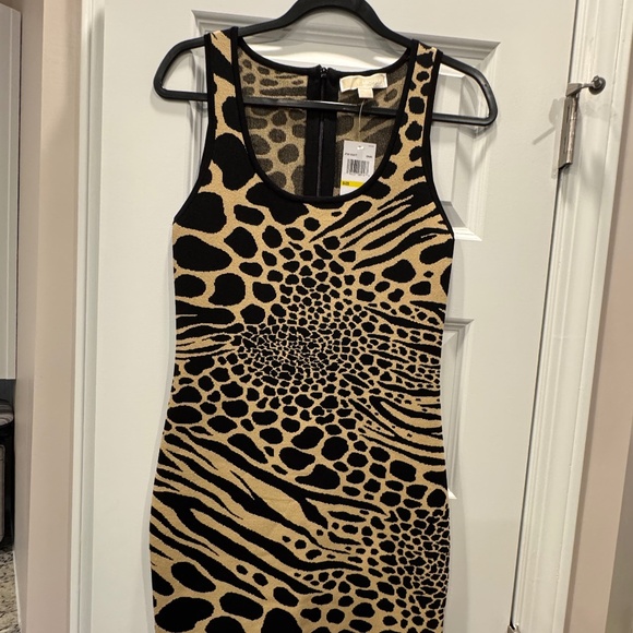 Micheal Kors Scoop-neck Tiger print Dress Khaki - Picture 1 of 3